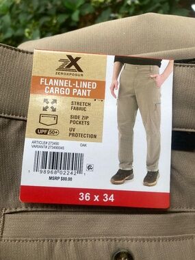 Zeroxposur Flannel-Lined Cargo Pants Men's 36×34 NWT$80